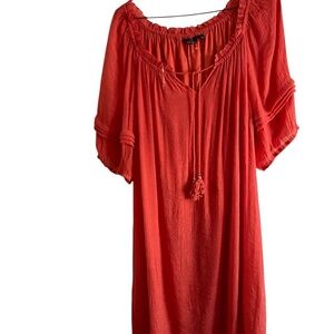 Mlle Gabrielle Red Midi Dress with Relaxed Fit and Ruffled Details